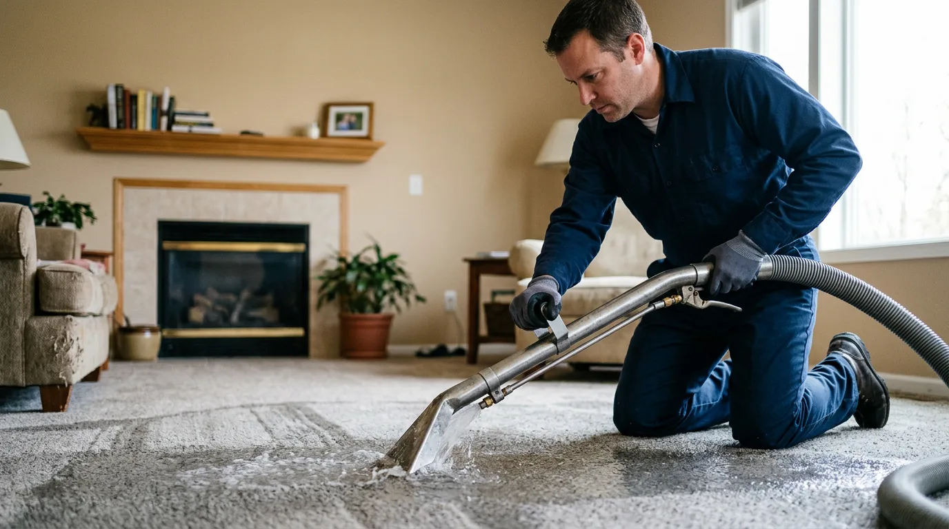Water damage restoration technician working near Aurora, IA